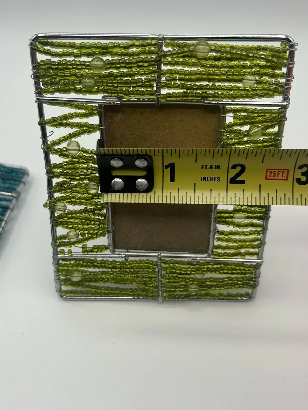 Vintage 90s Pier 1 Beaded Wire Photo Frames Set of 2 - Green /Teal Boho Eclectic